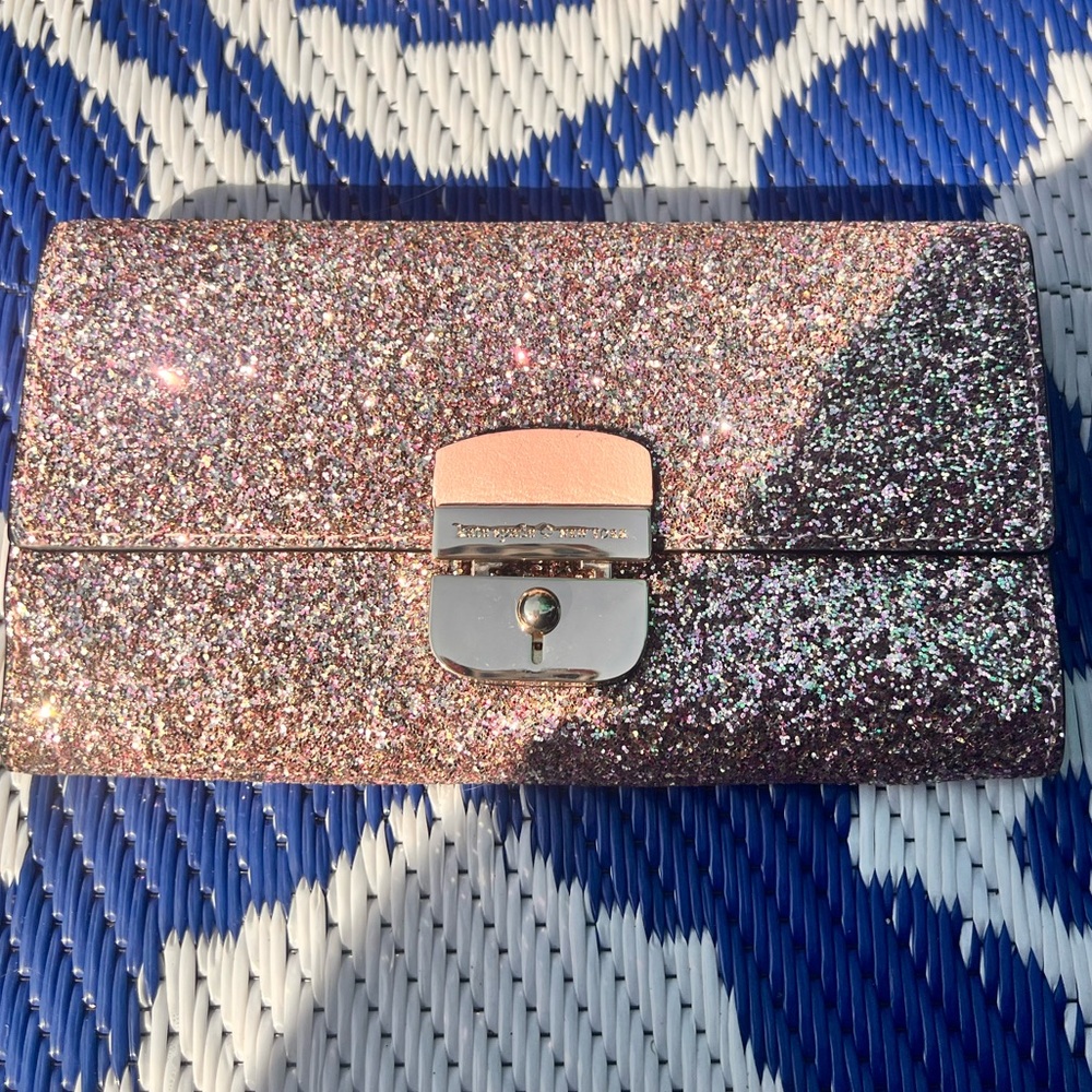 Authentic Kate spade wallet on a chain rose gold glitter !! NO CHAIN